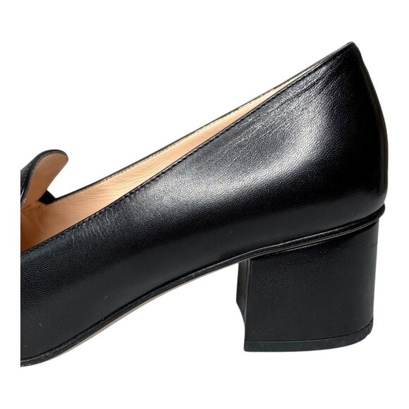 Gucci Sylvie Black Leather Chain Web Stripe Block Heel Pumps Shoes 38.5 US 8.5 - Picture 9 of 15